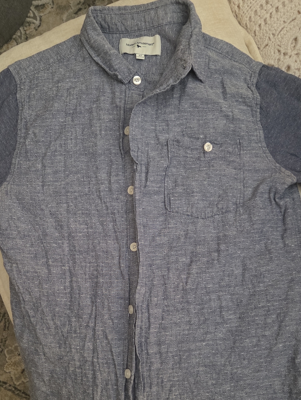 Modern Amusement Blue Button-Down Short Sleeve Shirt
